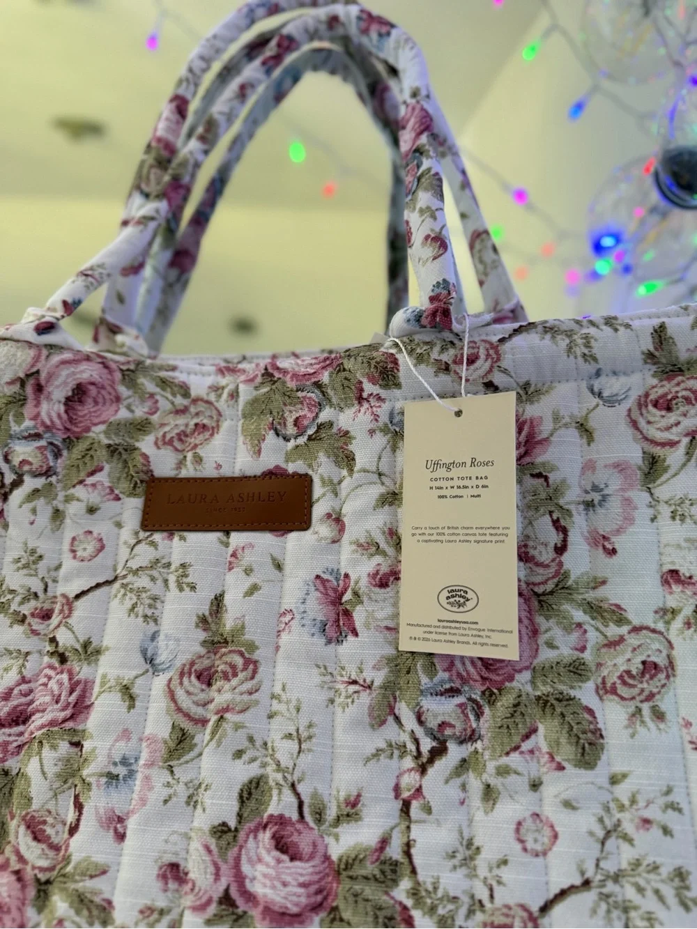 Laura Ashley Uffington Roses Vintage-inspired Rose Floral Quilted Tote Bag